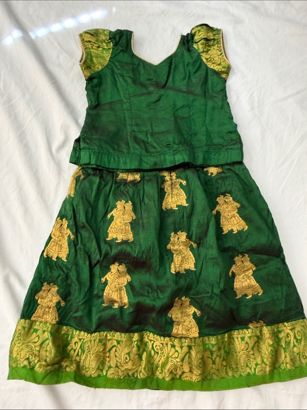 Indian girls Green and Gold Puttu Dress - Traditional Festival Outfit